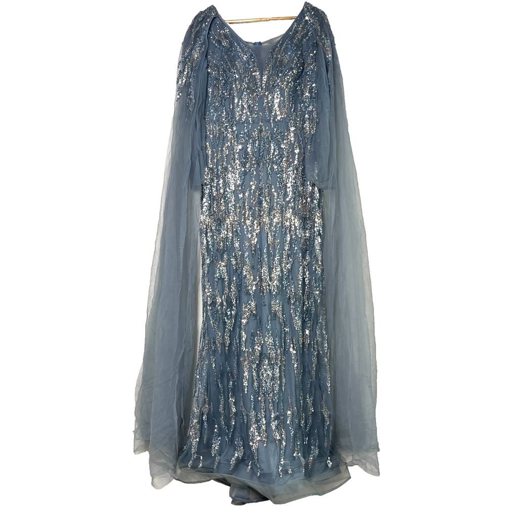 Long Dress Women's Beaded sequins mermaid Gown dusty blue Size 16US 48EU